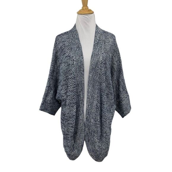 Chicos Cardigan Womens 3 Blue Silver Metallic Cleo Open Front Dolman Sweater - Picture 1 of 15